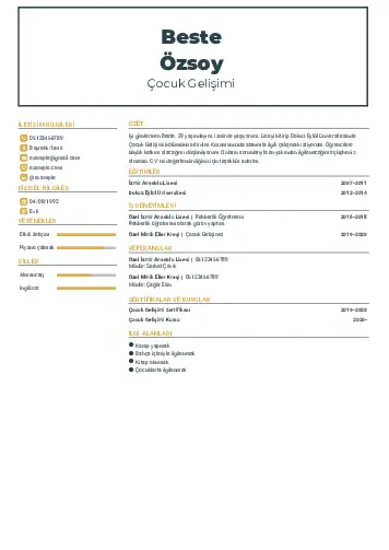 Çocuk Gelişimi Bölümü CV Örnekleri cv indir